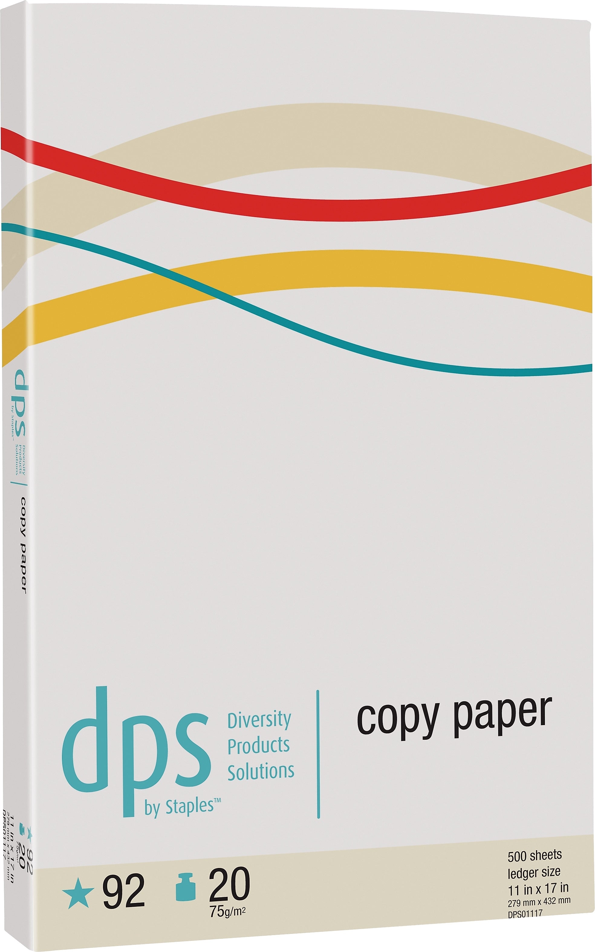 DPS by Staples 30% Recycled 11" x 17" Copy Paper, 20 lbs., 92 Brightness, 500 Sheets/Ream (DPS01117RCY-CC)