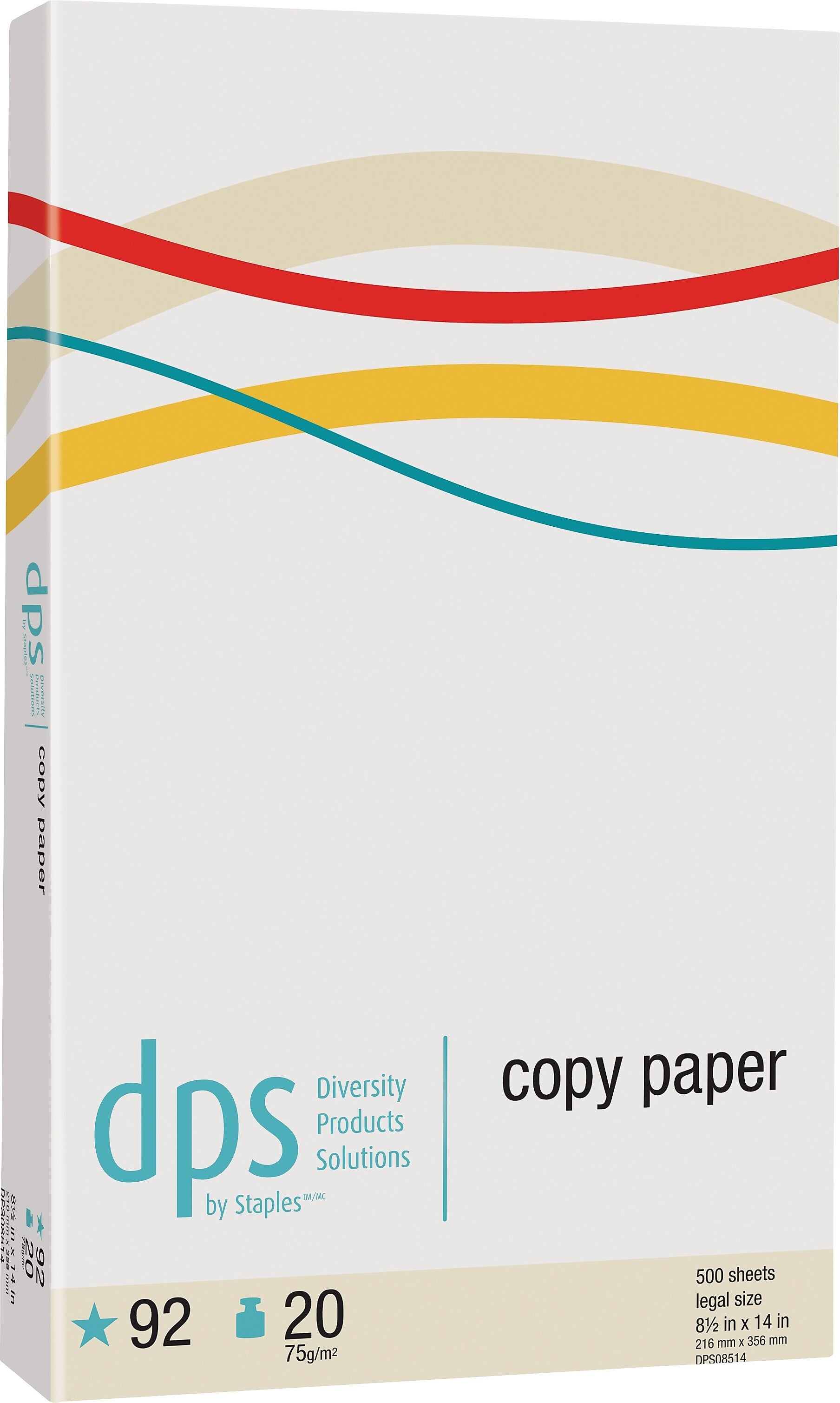 DPS by Staples Multiuse Paper, 20lb., 92 Bright, 8 1/2" x 14", 5,000/Case (DPS08514)