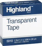 Highland Transparent Clear Tape, 0.75" x 36 yds., 1" Core, Transparent (5910341296)