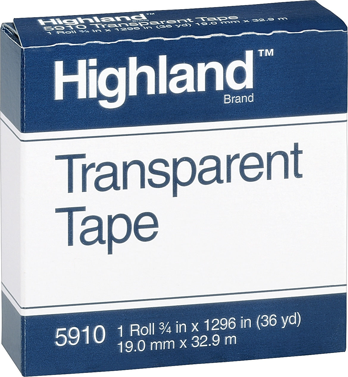 Highland Transparent Clear Tape, 0.75" x 36 yds., 1" Core, Transparent (5910341296)