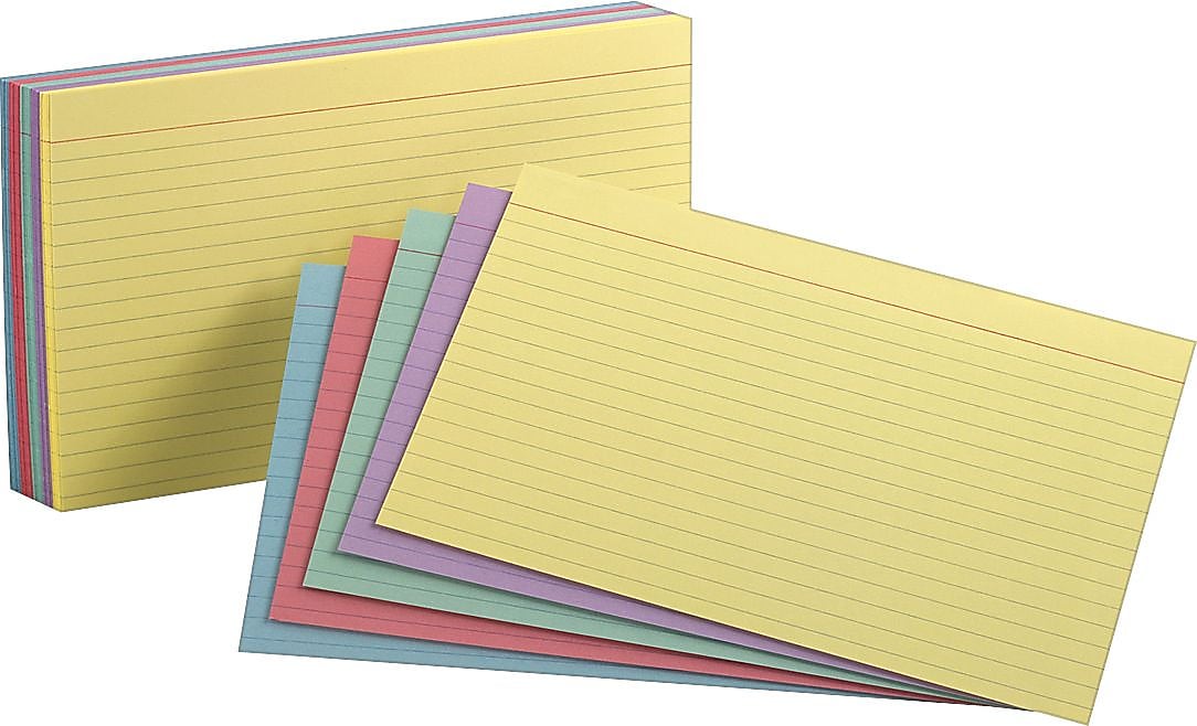 Oxford Lined Index Cards 5" x 8", Assorted Colors, 100/Pk (35810)