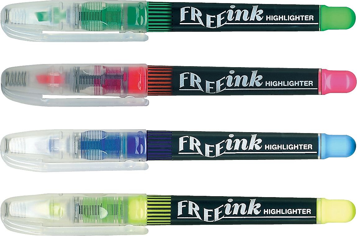 AbilityOne Free-Ink Highlighters, Assorted Colors, 4/St