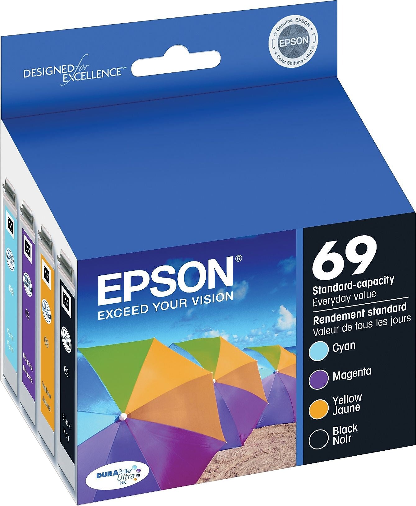 Epson T69 Black/Cyan/Magenta/Yellow Standard Yield Ink Cartridge, 4/Pack (T026120-BCS)