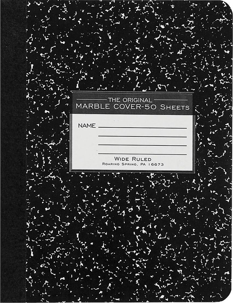 Roaring Spring Paper Products Composition Notebooks, 9.75" x 7.5", Wide Ruled, 50 Sheets, Black (77220)