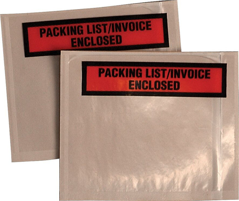 Panel Face Self-Adhesive "Packing List/Invoice Enclosed" Envelopes, Orange/Clear, 5 1/2"H x 4 1/2"W, 1,000/Ct