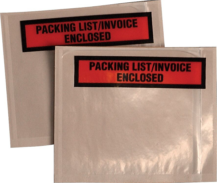Panel Face Self-Adhesive "Packing List/Invoice Enclosed" Envelopes, Orange/Clear, 5 1/2"H x 4 1/2"W, 1,000/Ct