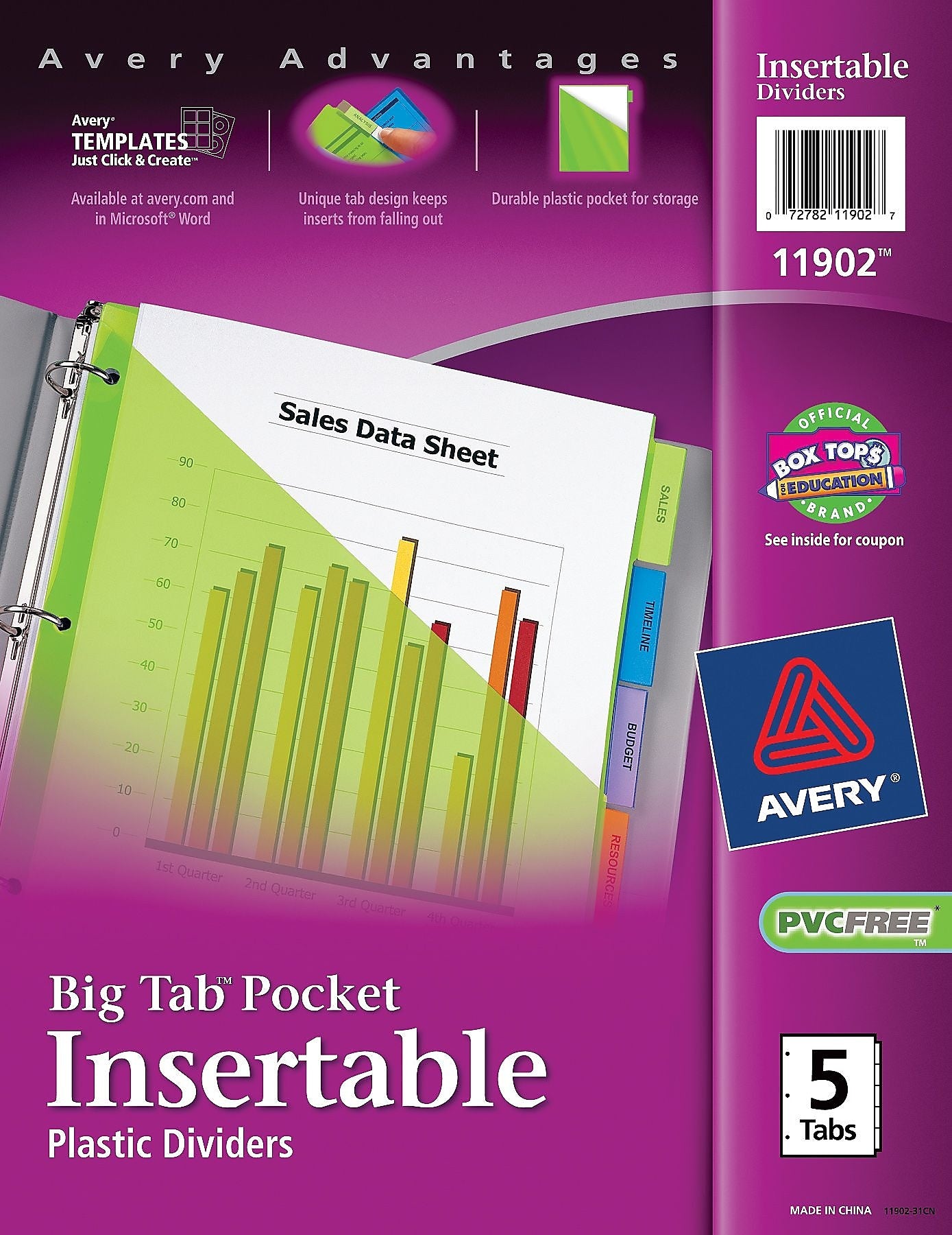 Avery Big Tab Insertable Plastic Dividers, 5 Tab, Multicolor, 24 Sets/Carton (11902)