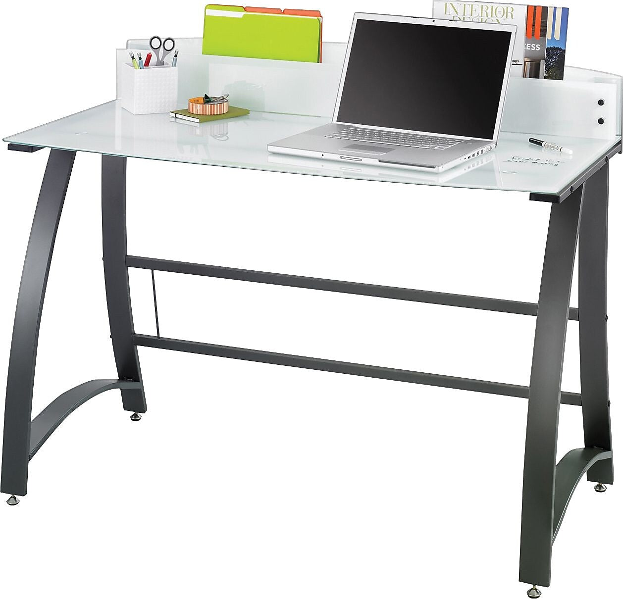 Safco Xpressions Glass Top Computer Desk, Frosted/Black