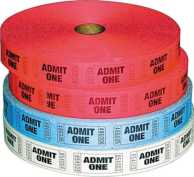 PM Company Raffle Ticket Single Ticket Rolls - Admit One, Numbered, 2000 Tickets/Roll, 4/Pack (PMC59001)