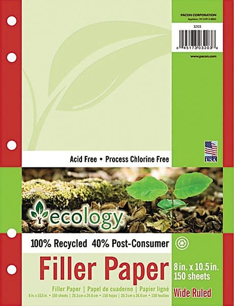 Pacon Wide Ruled Filler Paper, 8" x 10.5", 5-Hole Punched, 150 Sheets/Pack (PAC3203)