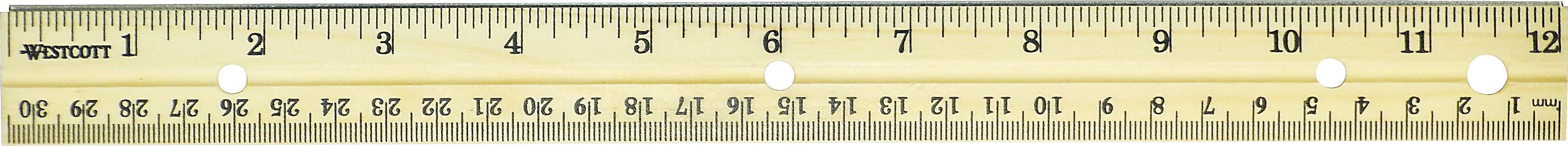 Westcott 12" Wood Standard Ruler with Binder Holes (10702)