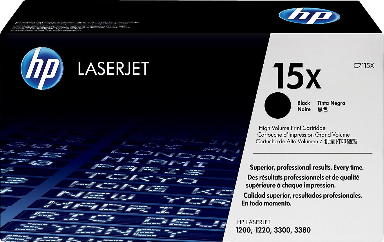 HP 15X Black High Yield Toner Cartridge, Prints Up to 3,500 pages (C7115X)