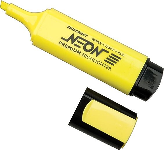 AbilityOne Highlighter, Chisel Tip, Broad Point, Neon Liquid Ink, Fluorescent Yellow, 12/Dozen
