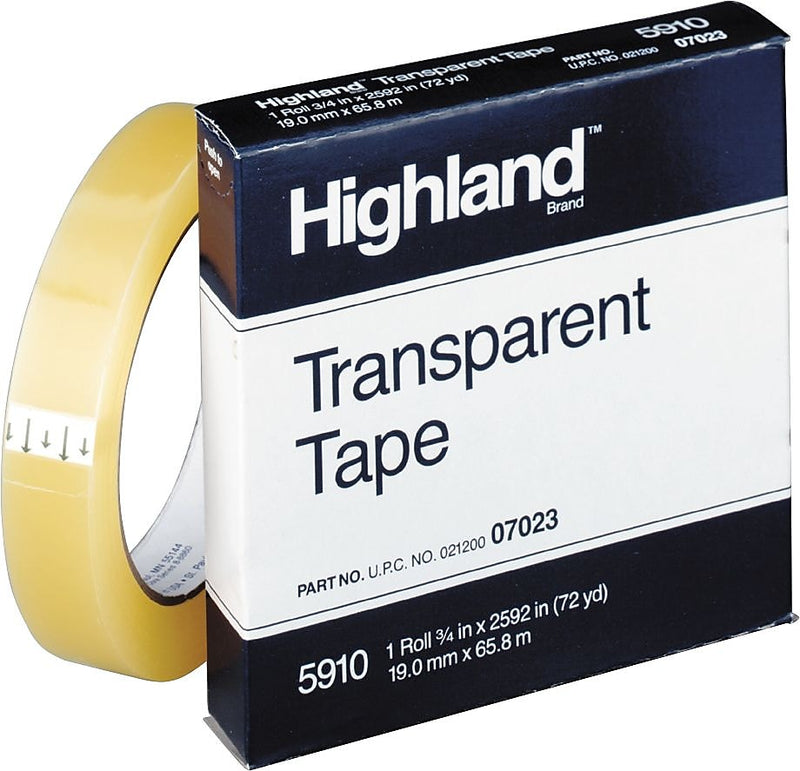 Highland Transparent Clear Tape Refill, 0.75" x 72 yds., 3" Core, Transparent (5910-BULK)