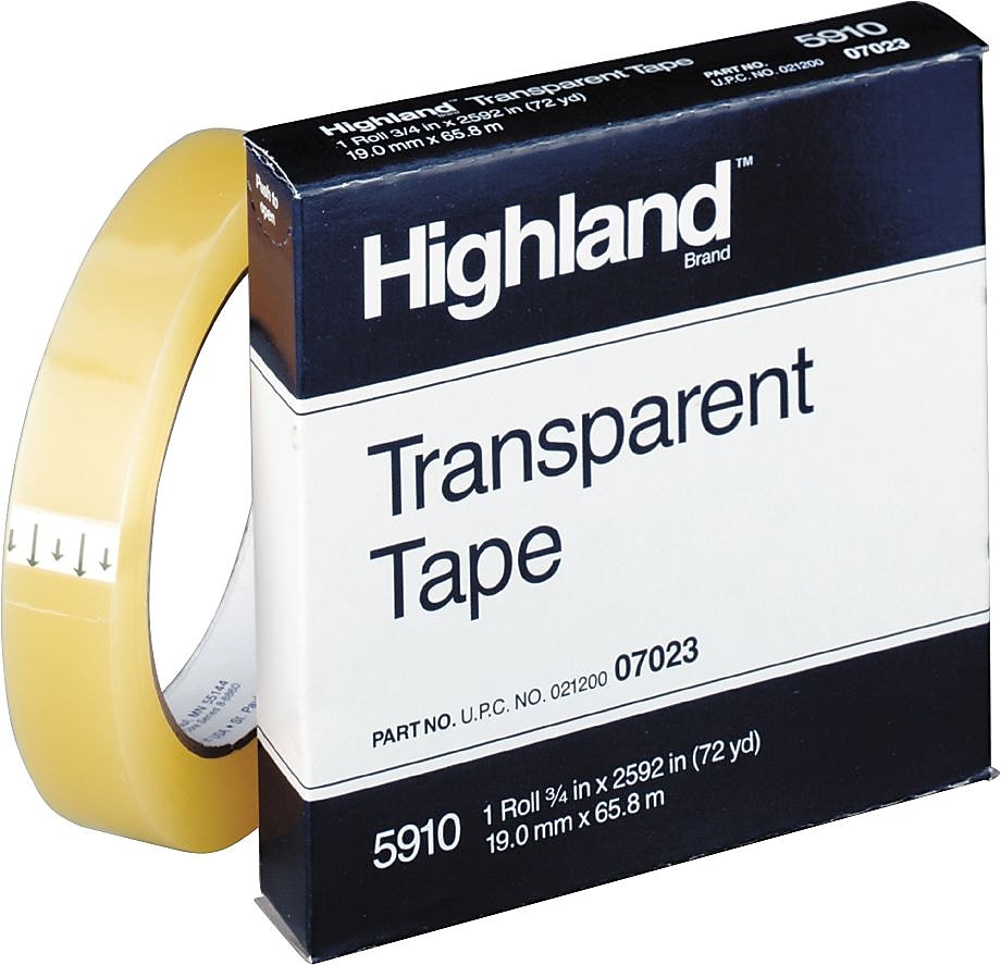 Highland Transparent Clear Tape Refill, 0.75" x 72 yds., 3" Core, Transparent (5910-BULK)