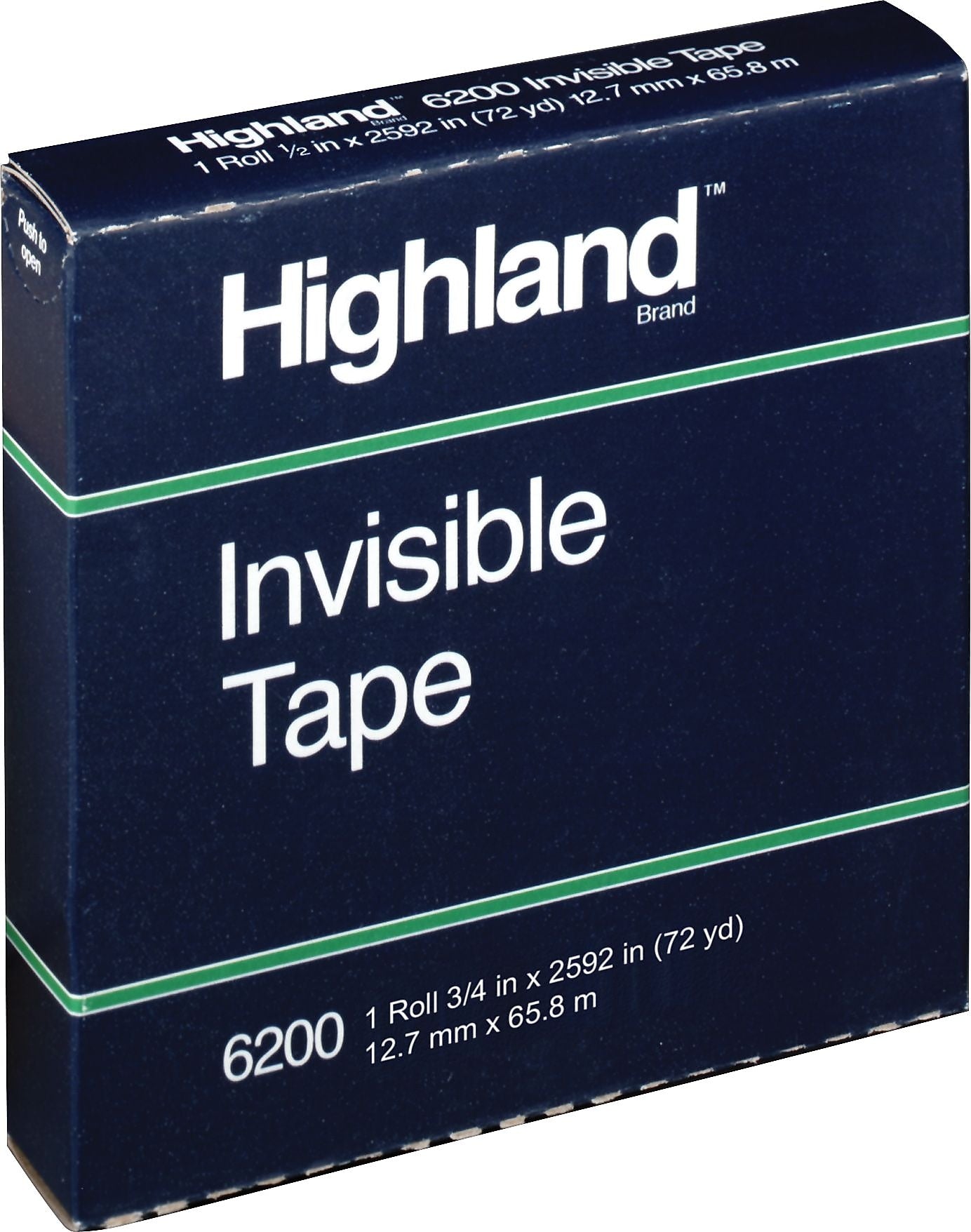 Highland Invisible Clear Tape Refill, 0.5" x 72 yds., 3" Core (6200122592)