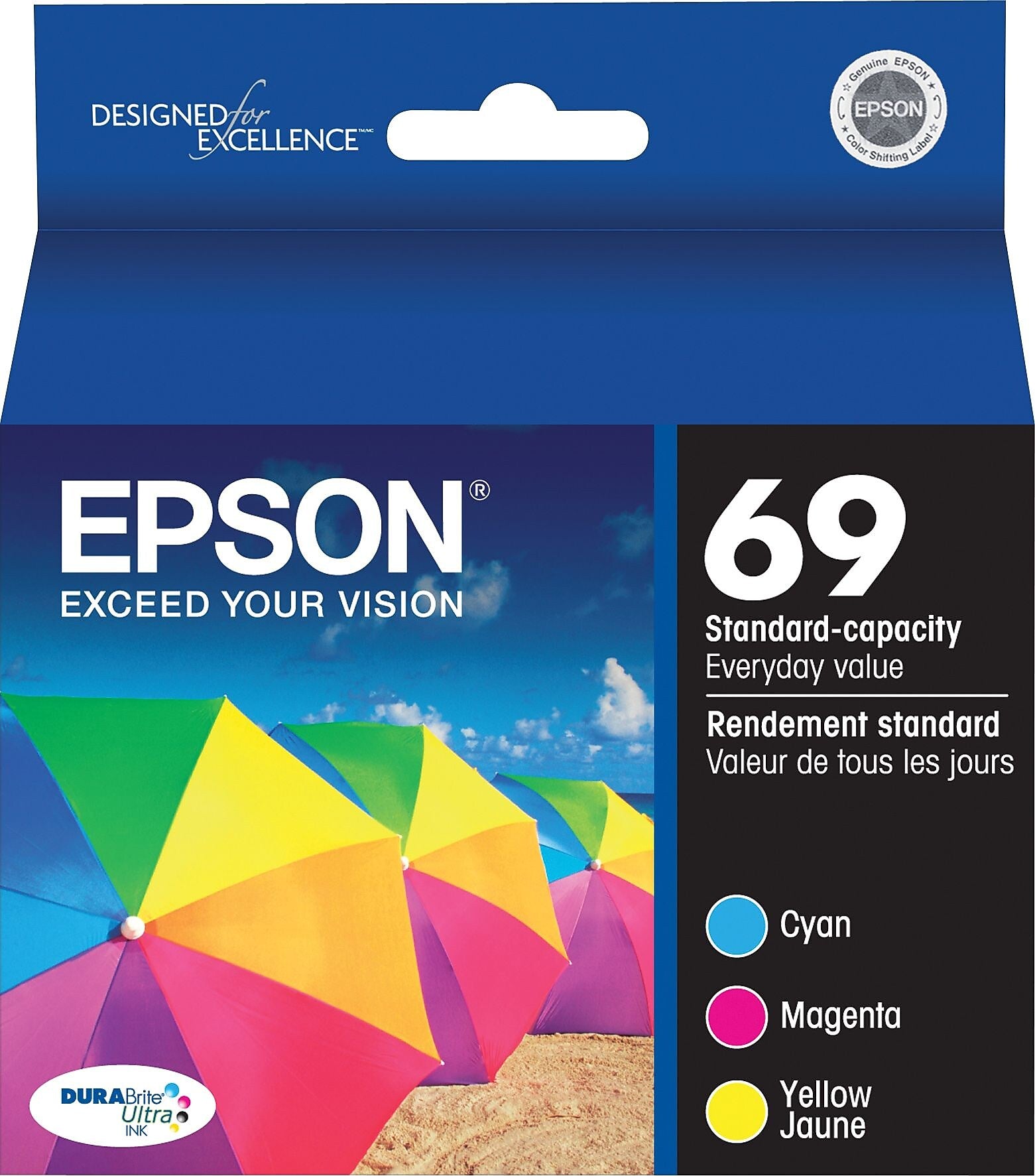 Epson T69 Cyan/Magenta/Yellow Standard Yield Ink Cartridge, 3/Pack