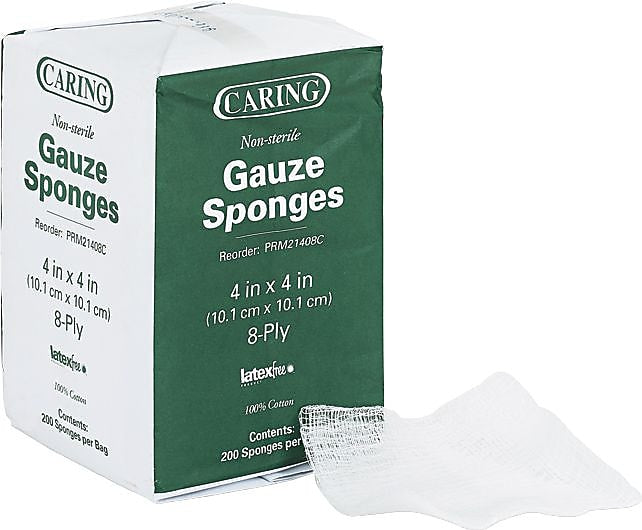 Medline Caring 4"W 8-Ply Woven Gauze Sponges, 200/Pack (PRM21408C)