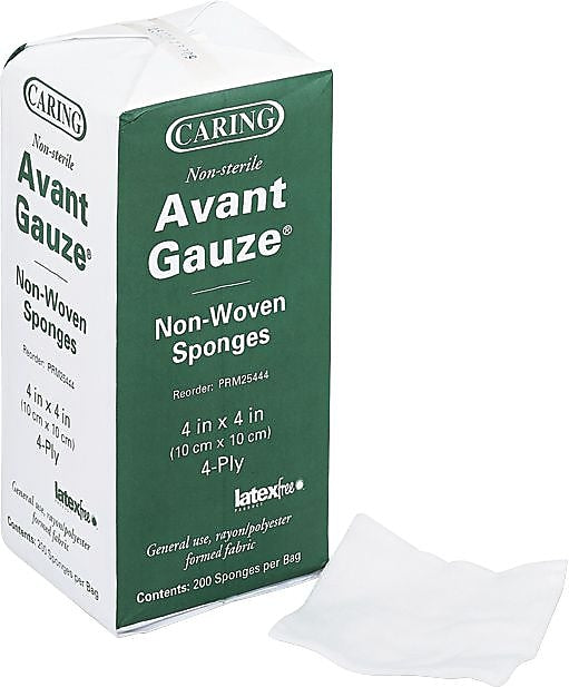 Medline Caring 4"W 4-Ply Non-Woven Gauze Sponges, 200/Box (MIIPRM25444)