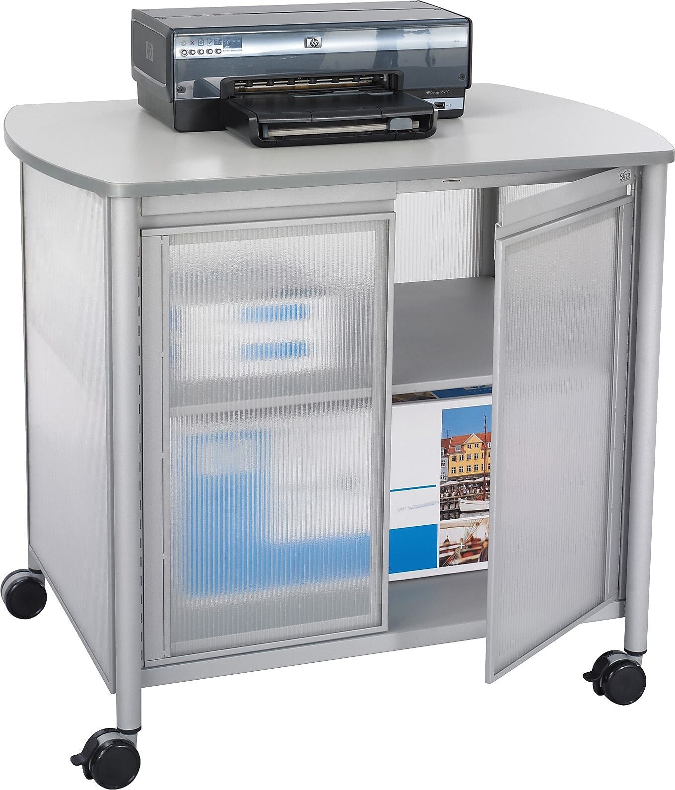 Safco 2-Shelf Plastic/Poly Mobile Machine Stand with Swivel Wheels, Gray (1859GR)