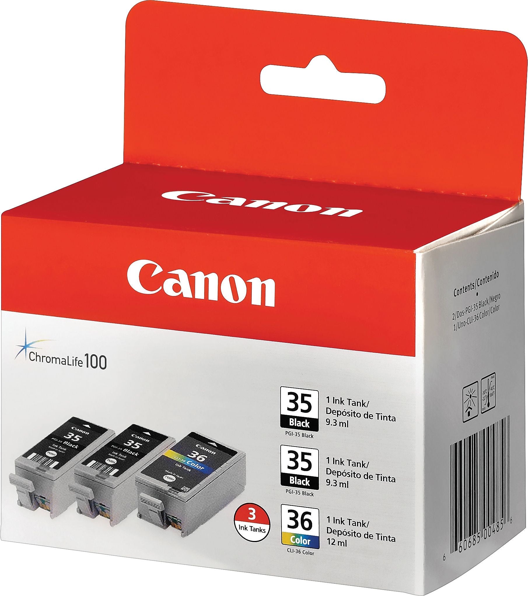 Canon 35/36 Black and Color Standard yield Ink Cartridge, 3/Pack   (1509B007)