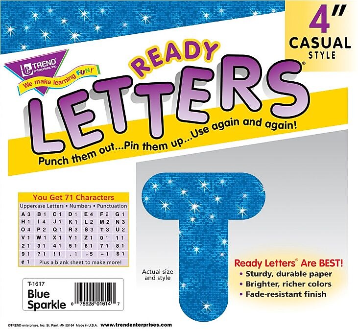 Trend Sparkle Uppercase Ready Letters®, 4", Blue, 1/Set (T1617)