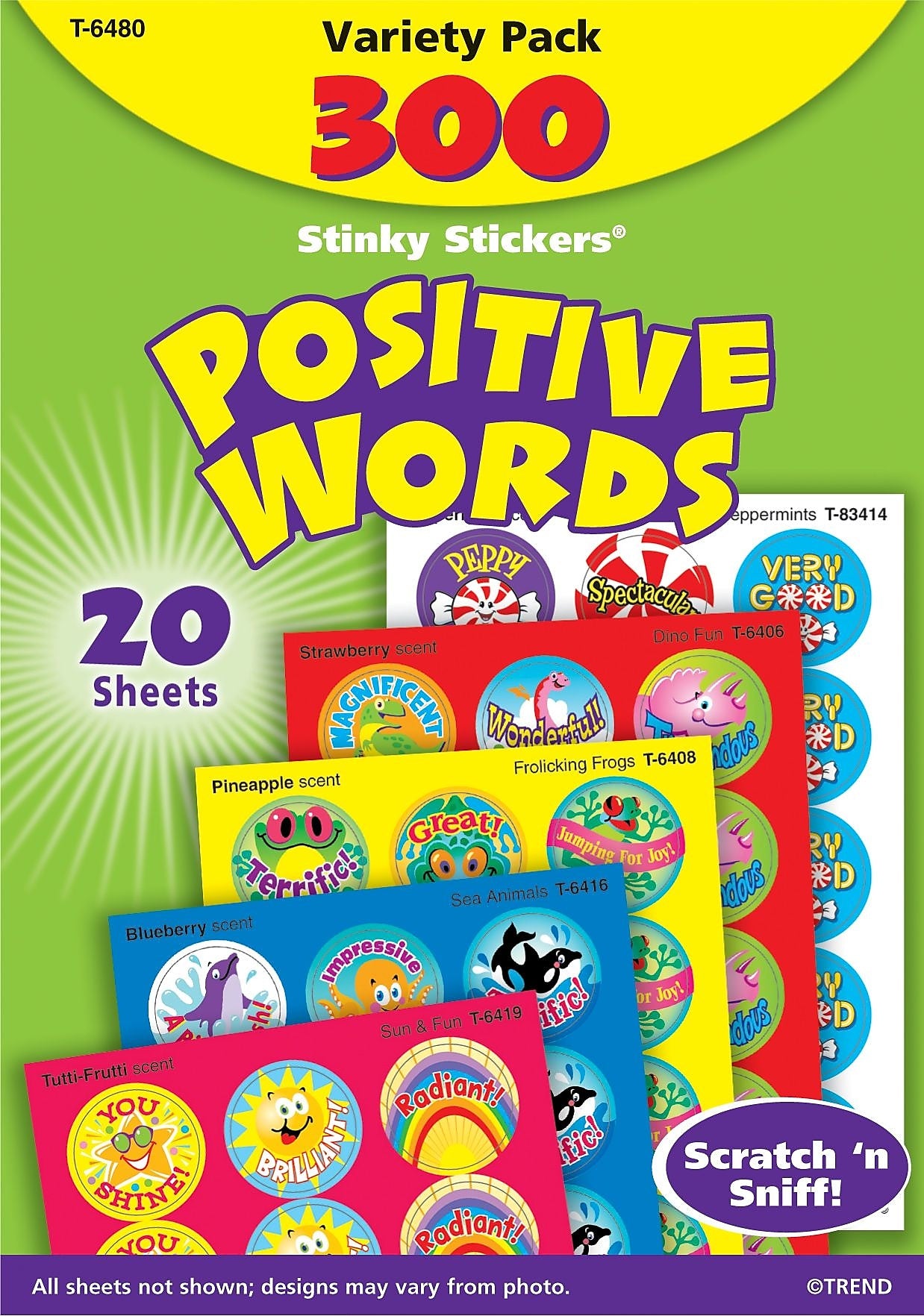 Trend Enterprises Stinky Stickers Scratch-and-Sniff Variety Pack, Positive Words, 300/Pack (T6480MP)