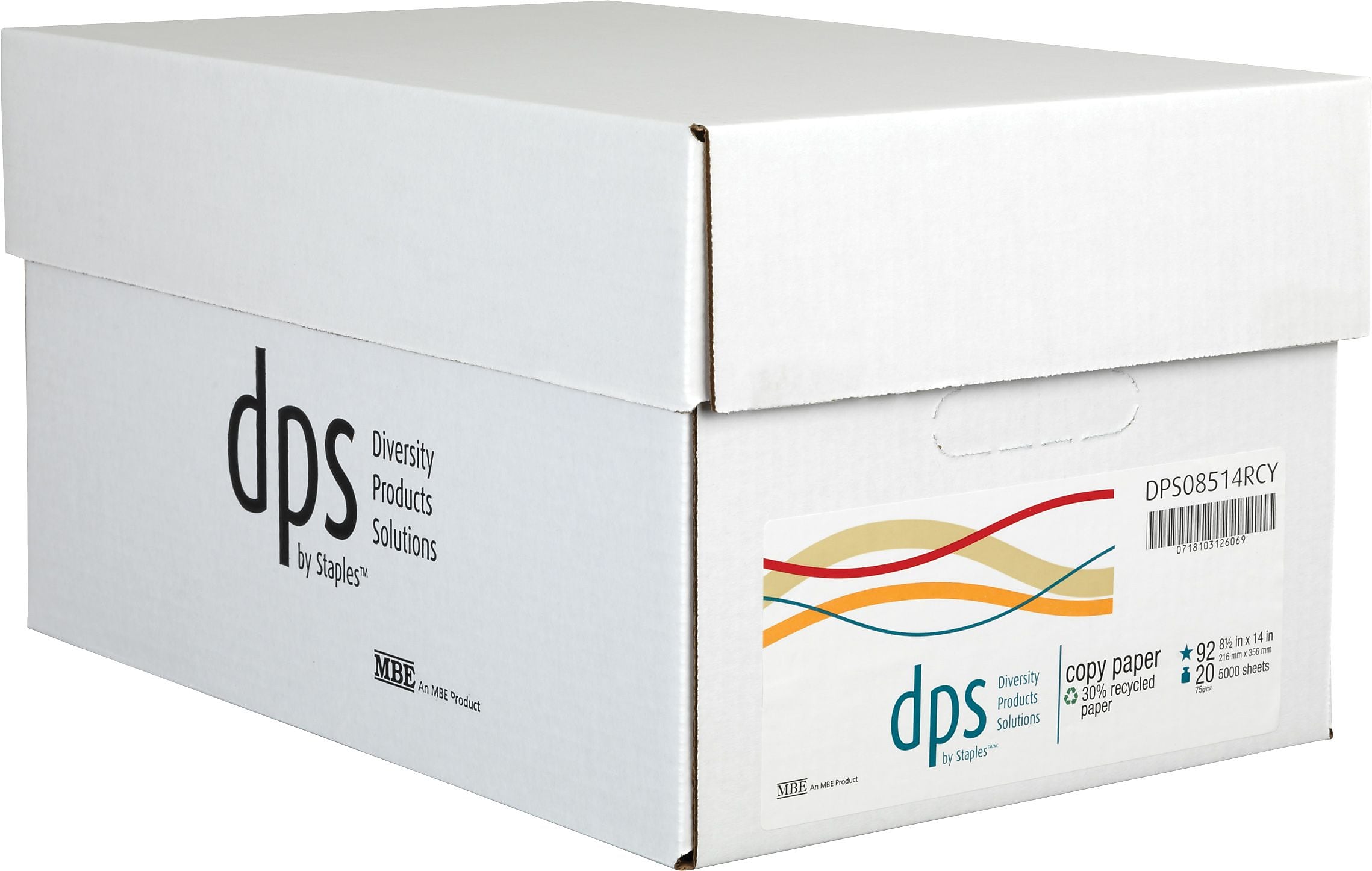 DPS by Staples 30% Recycled 8.5" x 14" Multipurpose Paper, 20 lb., 92 Brightness, 5000/Carton