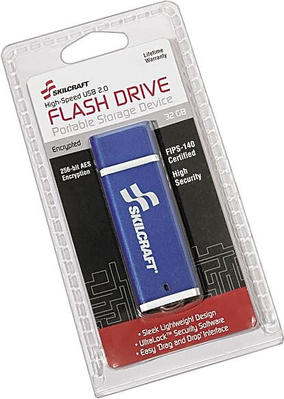 AbilityOne SKILCRAFT 32GB USB 2.0 Type A Flash Drive, Silver/Blue (NSN5691704)