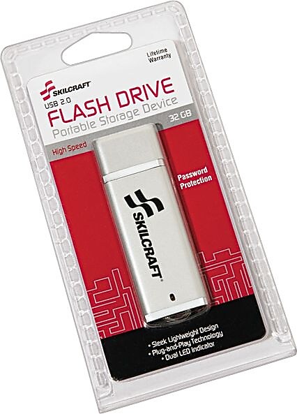 AbilityOne 32GB USB 2.0 Type A Flash Drive, Silver (NSN5702661)