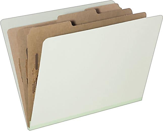 AbilityOne Top Tab Classification Folders, 8 Parts/3 Partitions, L. Green, Letter, 8.5"H x 11"W, 10/Pk
