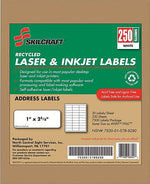 AbilityOne Recycled Address Labels, Inkjet/Laser, 1" x 2 5/8", 250 Sh/Bx, White