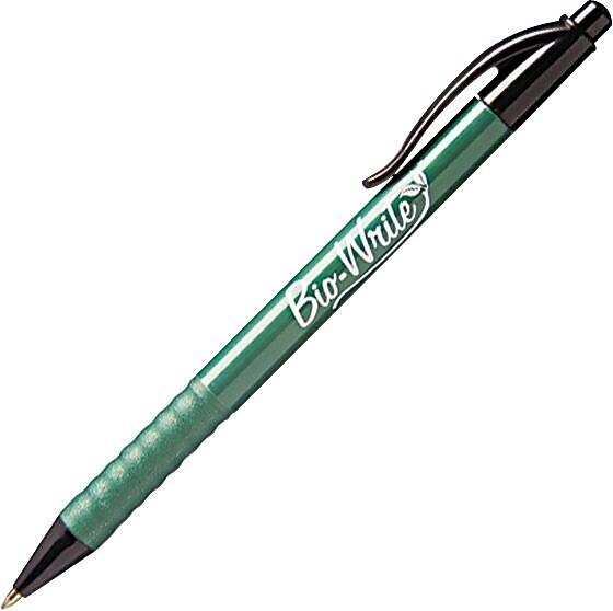 AbilityOne SKILCRAFT® Bio-Write Retractable Ballpoint Pen, Medium Point, Black Ink / Green Barrel, 12/Pk