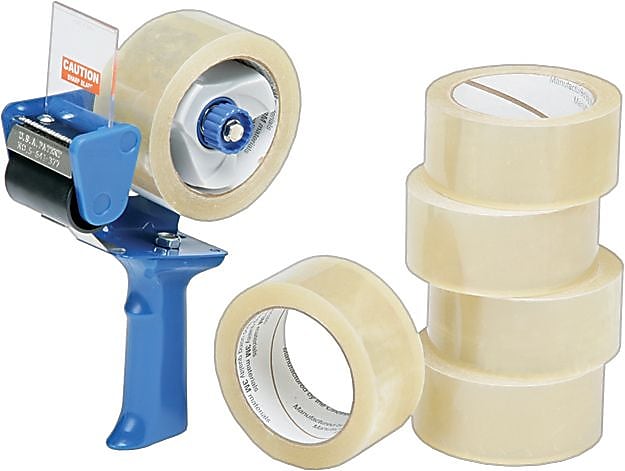 AbilityOne Package Sealing Tape with Dispenser, Clear, 3.1 mil, 2" x 55 Yards, 6/Pk