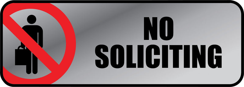 Cosco Brushed Metal No Soliciting Signs, 3"x 9" (098208)