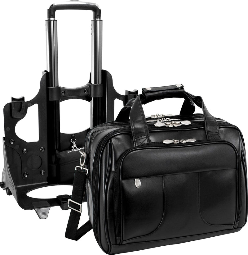McKlein R Series Laptop Rolling Briefcase, Black Leather (83585)