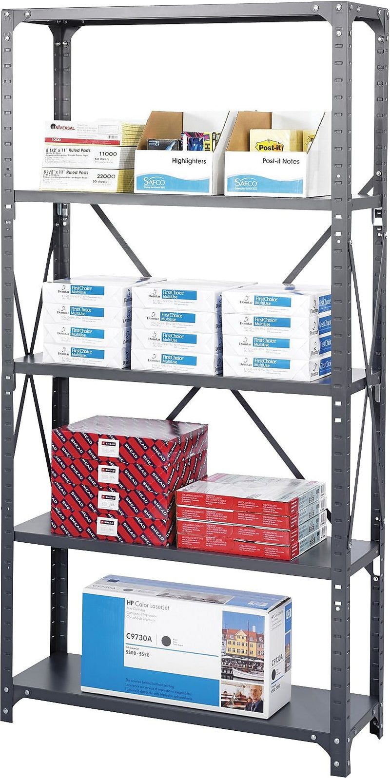 Safco® 75" High Commercial Shelving Kit, 5 Shelves and Post Kit, 36Wx18"D