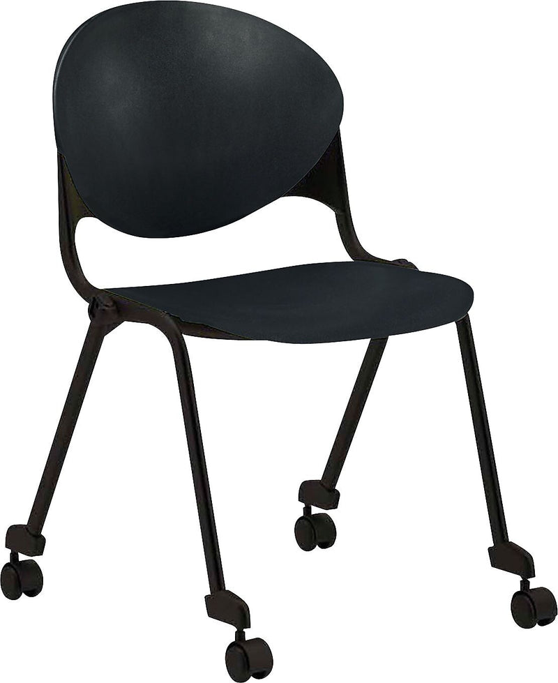 National Office Furniture Cinch® Plastic Stacking Armless Mobile Guest Chairs, Black