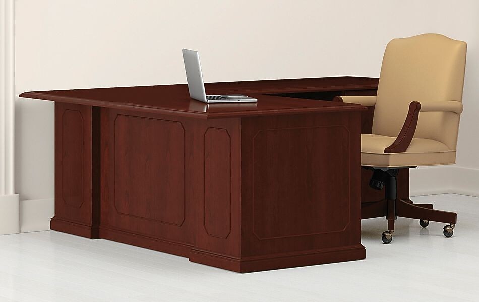 National Office Furniture Barrington® Right L-Workstation, Cordovan, 29 1/2"H x 71 3/4"W x 85 3/4"D