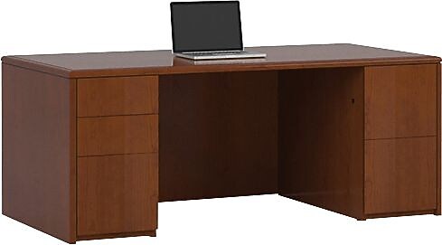 National Office Furniture Arrowood™ Veneer Double-Pedestal Desk, Amber, 29 1/2"H x 71 3/4"W x 35 3/4"D