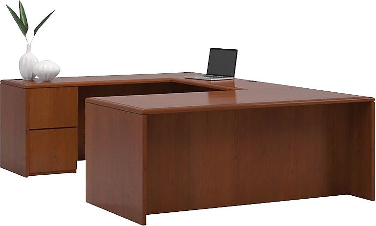 National Office Furniture Arrowood™ Veneer Left "U"-Shaped Workstation, Amber, 29 1/2"H x 71 3/4"W x 107 1/4"D