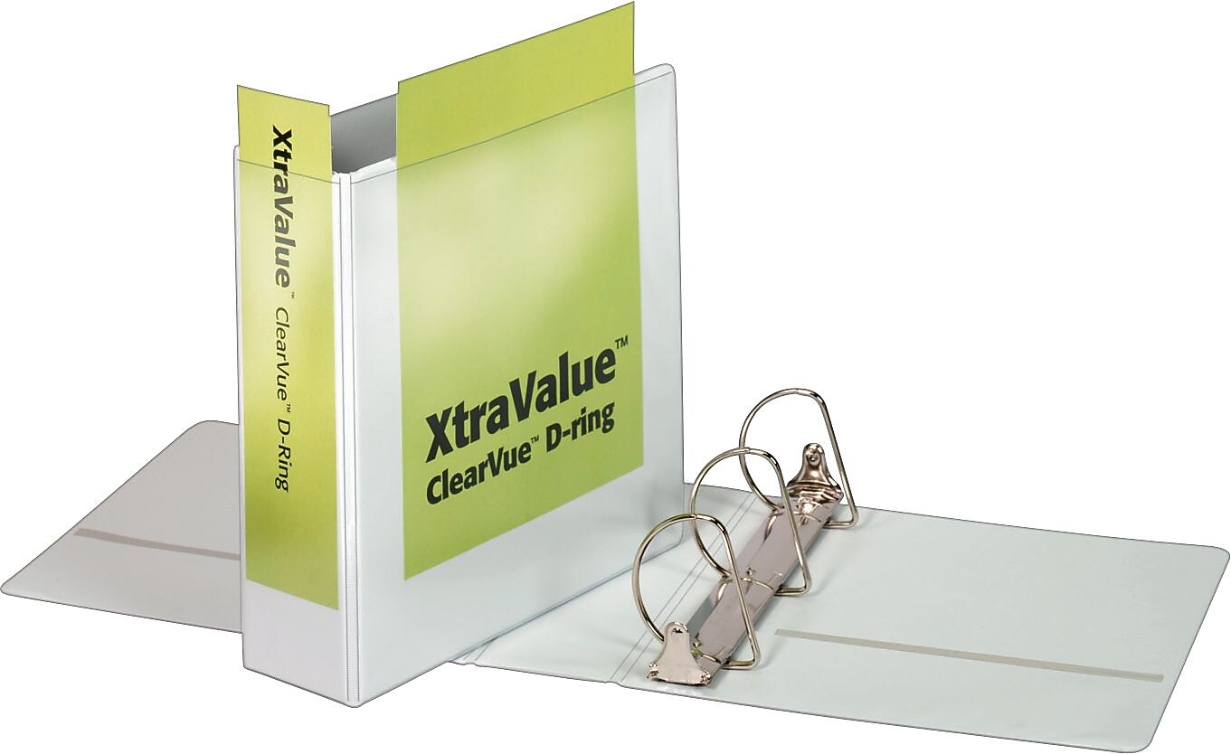 Cardinal® XtraValue™ ClearVue™ Slant-D® Ring Binder, White, 725-Sheet Capacity, 3" (Ring Diameter)