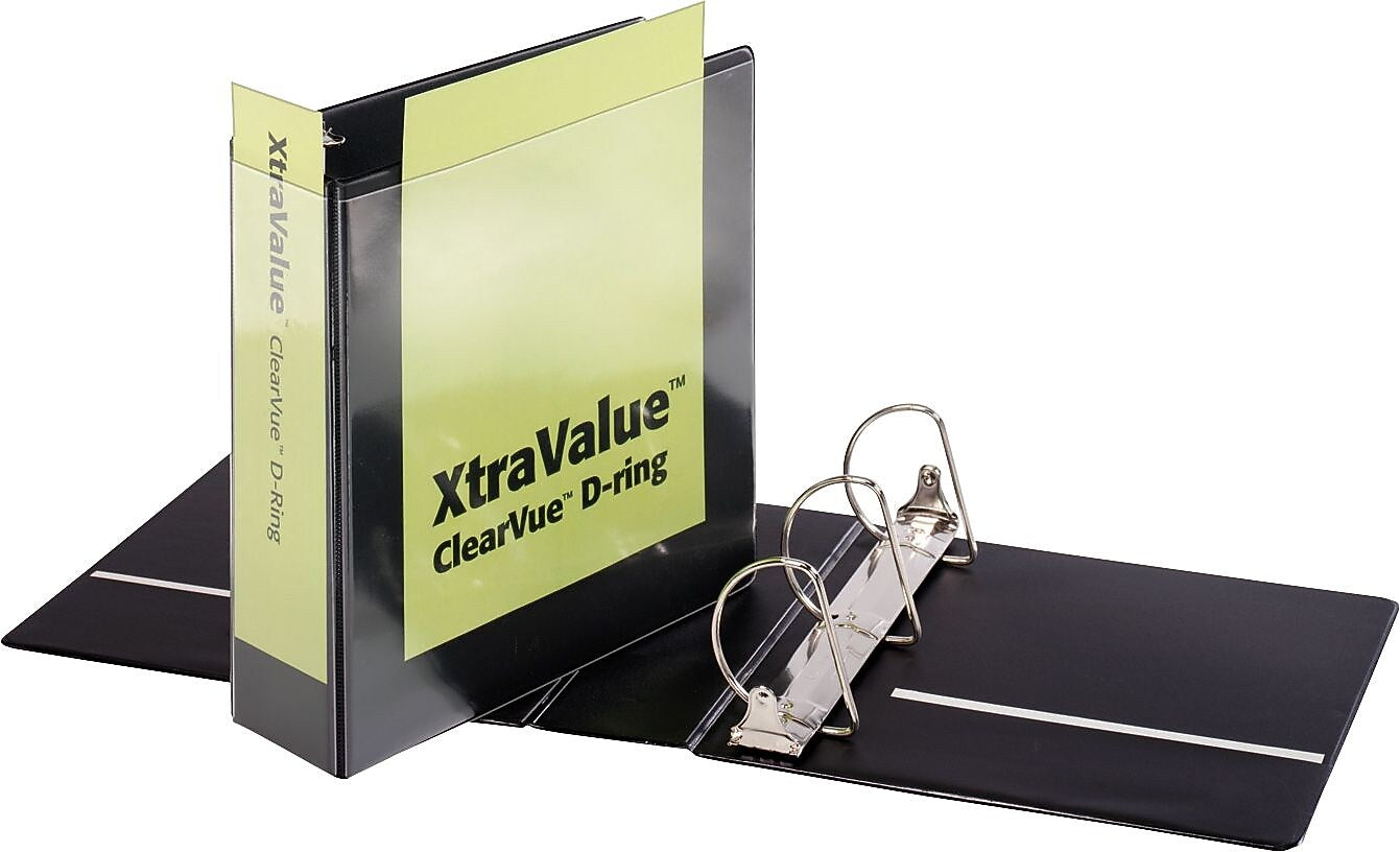 Cardinal XtraValue 3" 3-Ring View Binders, Slant Ring, Black (CRD17601)