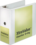 Cardinal XtraValue™ ClearVue™ Slant-D Ring Binder, White, 1050-Sheet Capacity, 5" (Ring Diameter)