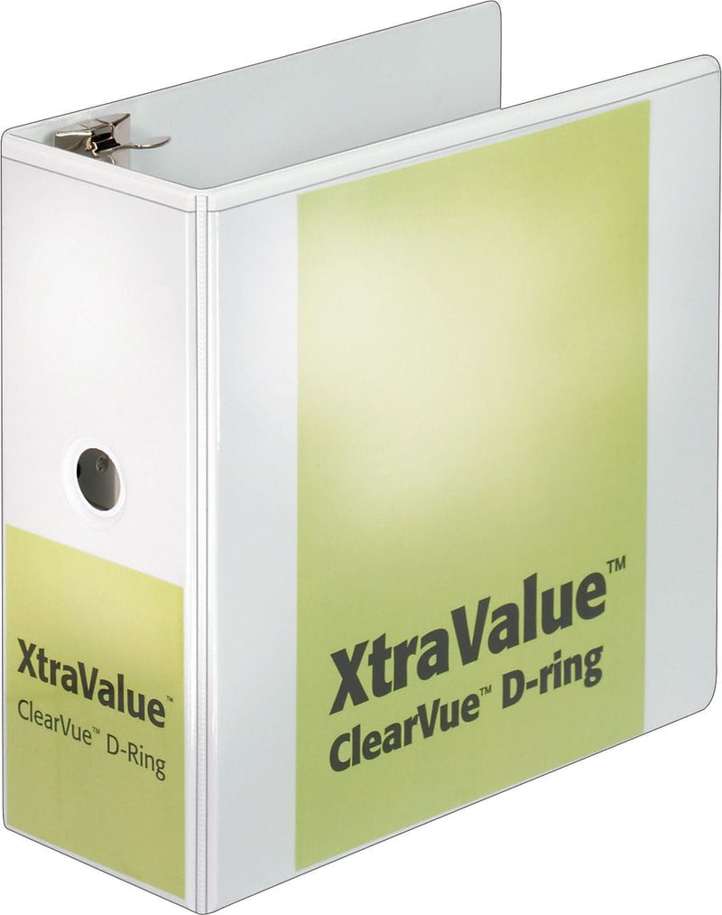 Cardinal XtraValue™ ClearVue™ Slant-D Ring Binder, White, 1050-Sheet Capacity, 5" (Ring Diameter)