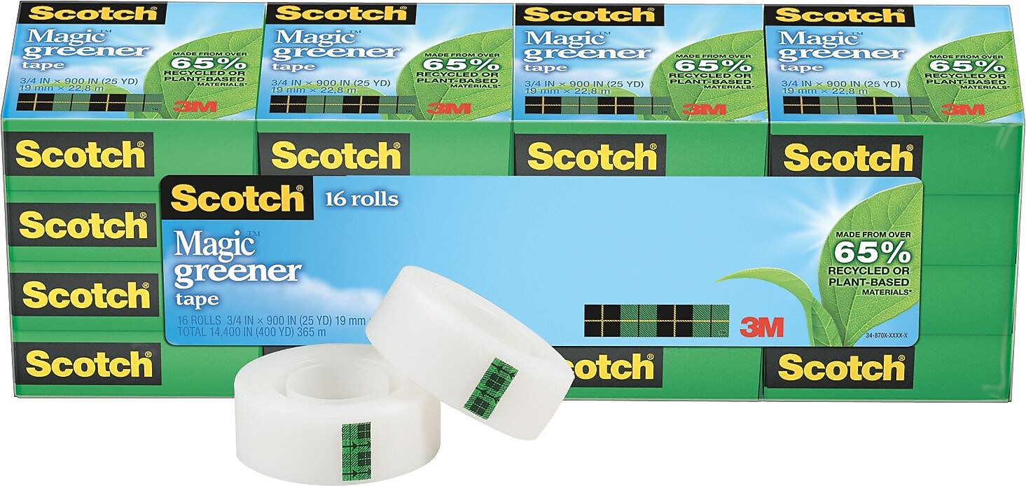 Scotch Magic Greener Invisible Clear Tape Refill, 0.75" x 25 yds., 1" Core, Clear, 16 Rolls/Pack (MMM81216P)