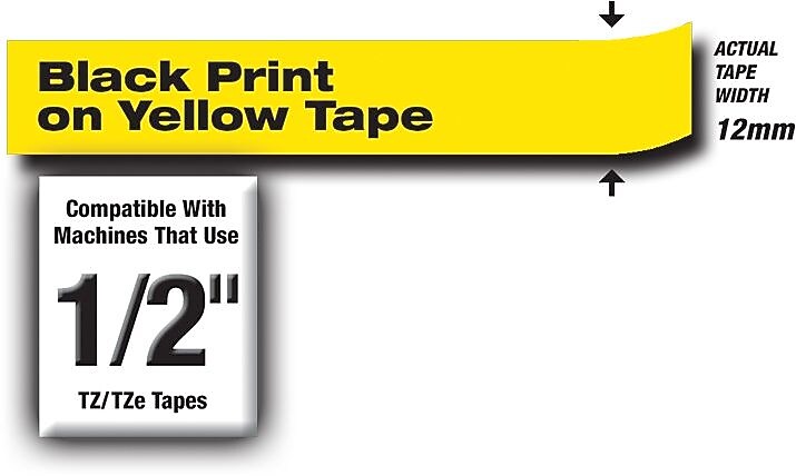 Brother P-touch TZe-FX631 Laminated Flexible ID Label Maker Tape, 1/2" x 26-2/10', Black on Yellow (TZe-FX631)