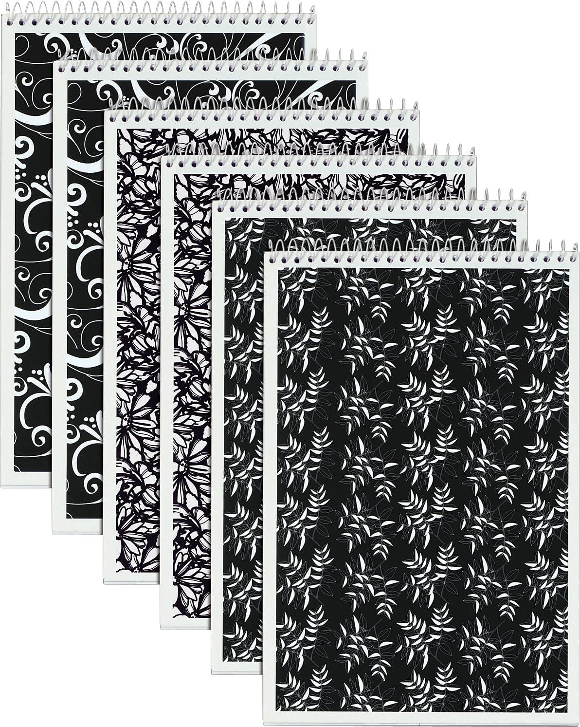 TOPS Designer Steno Pads, 6" x 9", Gregg Ruled, Black/White, 80 Sheets/Pad, 6 Pads/Pack (80230)