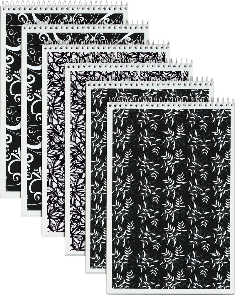 TOPS Designer Steno Pads, 6" x 9", Gregg Ruled, Black/White, 80 Sheets/Pad, 6 Pads/Pack (80230)
