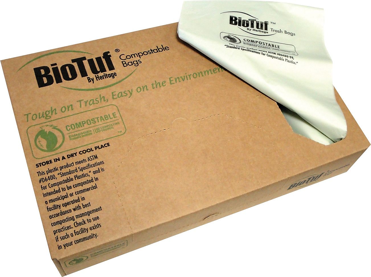 Heritage 40-48 Gallon Compostable Industrial Trash Bag, 42" x 48", 1 Mil, Green, 5 Rolls (HERY8448YER01)